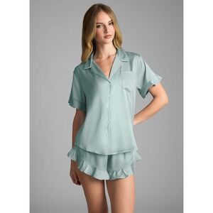 AZAZIE Ruffle Short Sleeve Pajama Set Women's Dusty Sage Size Medium New W/ Tags